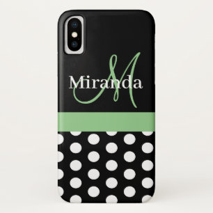 Case-Mate iPhone Case Pois de script de monogramme noir blanc vert