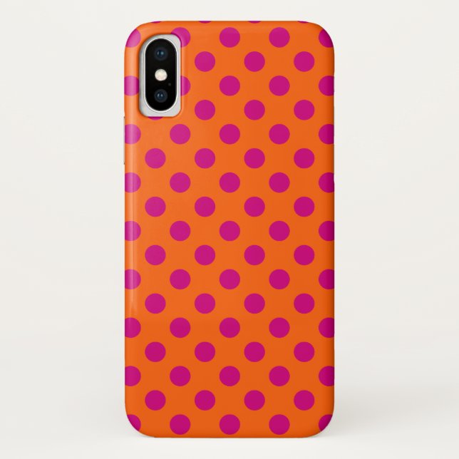 Coques Case-Mate iPhone Pois Fuchsia orange (Dos)