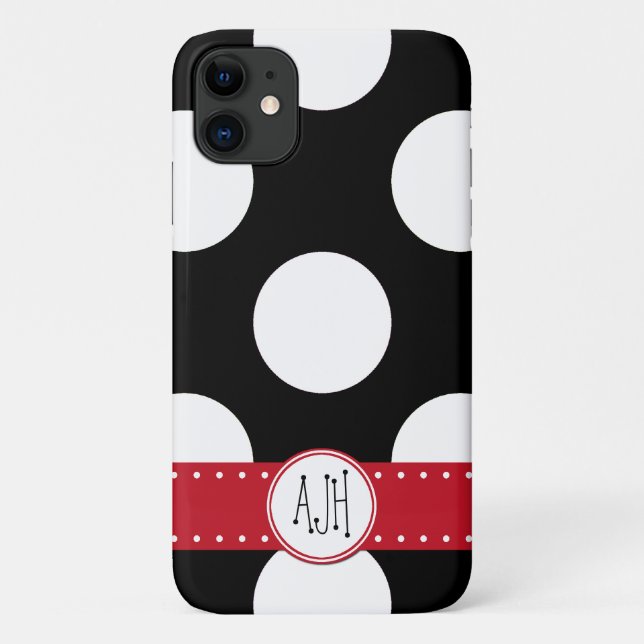 Coques Case-Mate iPhone Pois noirs et blancs, pointillés, Monogramme (Dos)