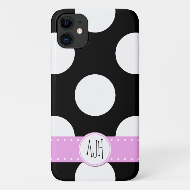 Coques Case-Mate iPhone Pois noirs et blancs, pointillés, Monogramme (Dos)