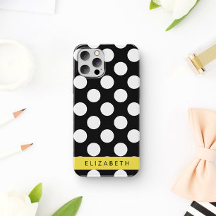 Case-Mate iPhone Case Pois noirs et blancs, pointillés, Votre nom