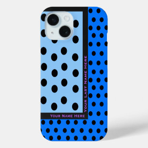Coque Pour iPhone 15 Pois noirs sur blues - Personnalisé