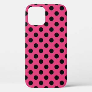 Coque iPhone 12 Pois noirs sur fuchsia