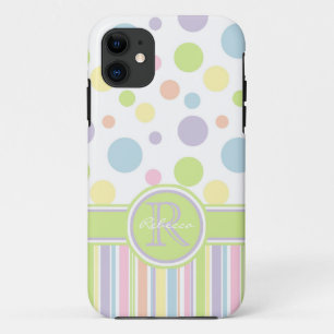 Coque Case-Mate Pour iPhone Pois pastel et stries avec nom et initiale