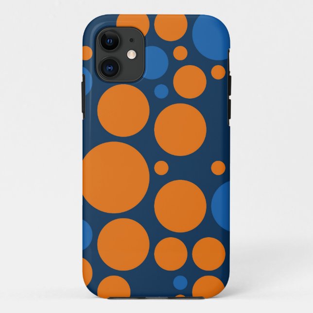 Coques Case-Mate iPhone Pois rétro | Bleu foncé orange (Dos)