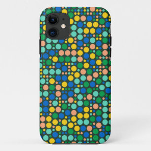 Coque iPhone 11 Pois rétro   Bleu vert jaune