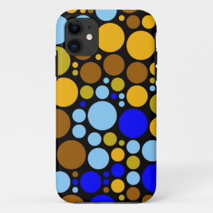 Coque iPhone 11 Pois rétro sans couture Aqua bleu jaune