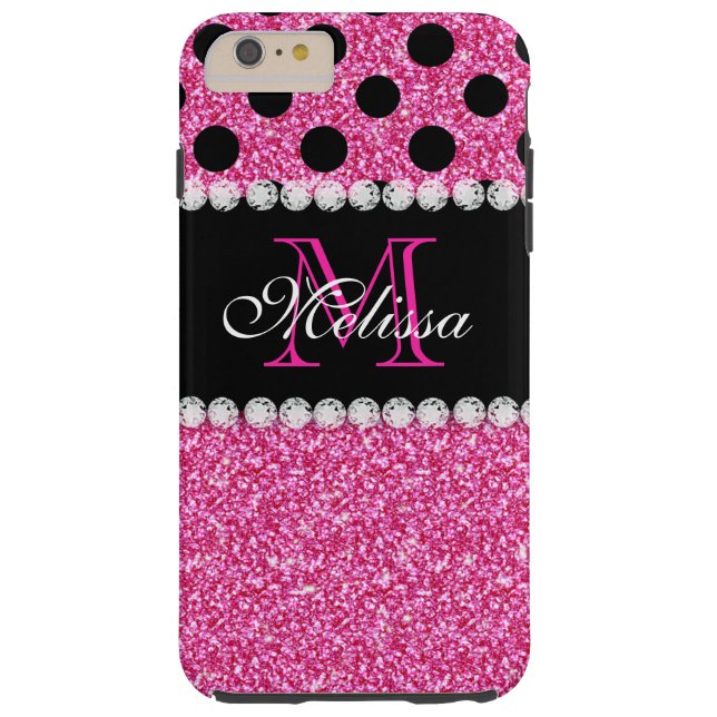 Coques Case-Mate iPhone Pois rose de noir de parties scintillantes décoré (Dos)