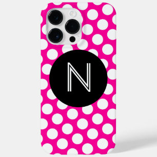 Coques Pour iPhone Pois rose et blanc Cercle noir Monogramme