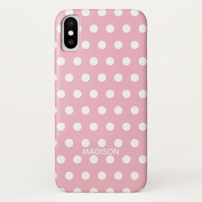 Coques Case-Mate iPhone Pois rose et blanc Nom personnalisé (Dos)