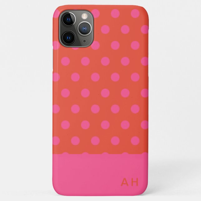 Coques Case-Mate iPhone Pois rose et rouge orange monogrammé (Dos)