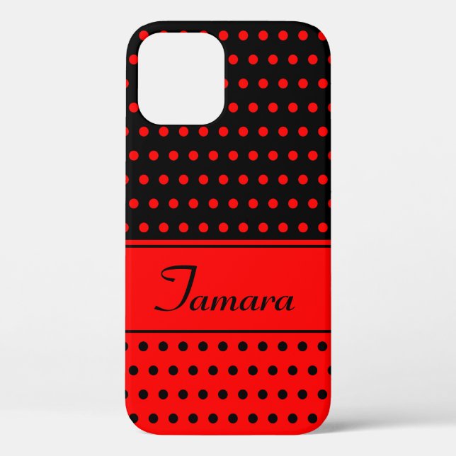Coques Case-Mate iPhone Pois rouges et noirs, nom personnalisé (Verso)