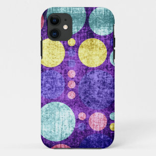 Coque iPhone 11 Pois vintages Grunge Aqua violet jaune