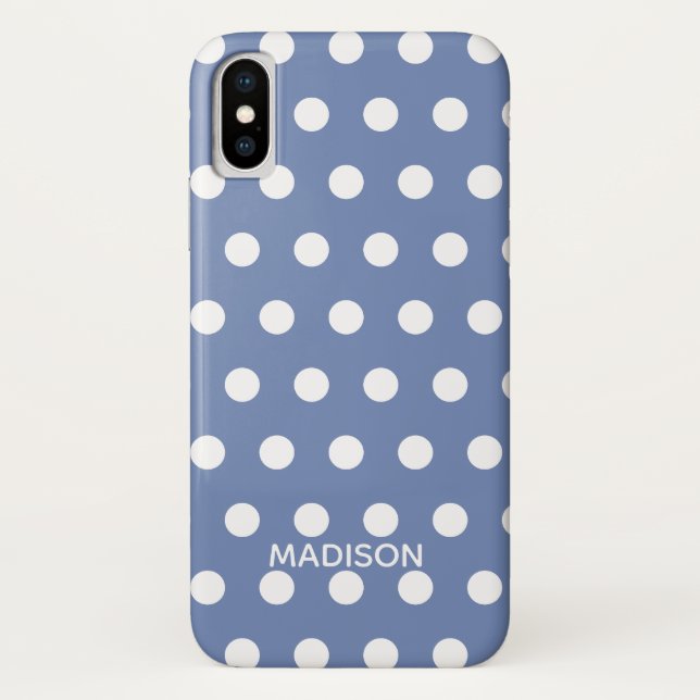 Coques Case-Mate iPhone Pois violet et blanc Nom personnalisé (Dos)