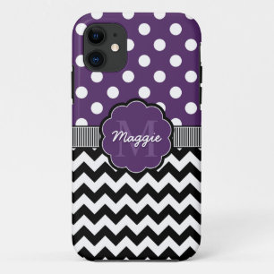 Coque Case-Mate Pour iPhone Pois violet noir Chevron Monogramme