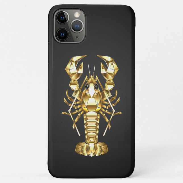 Coques Case-Mate iPhone Poisson à langouste polygonale dorée sur noir (Dos)