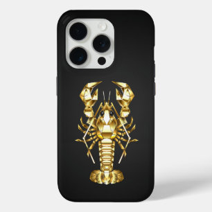 Coque iPhone 15 Pro Poisson à langouste polygonale dorée sur noir