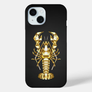 Coque Pour iPhone 15 Poisson à langouste polygonale dorée sur noir