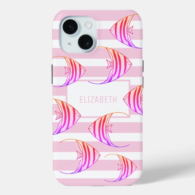 Coques Case-Mate iPhone Poisson Angel rose rose moderne personnalisé (Verso)