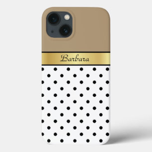 iPhone 13 Case Poisson Brown, Points Blancs Et Noirs, Or