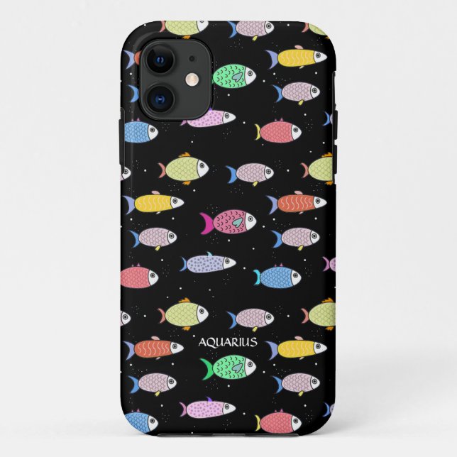 Coques Case-Mate iPhone Poisson moderne multicolore sur fond noir (Dos)