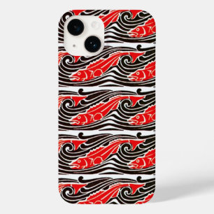 Coques Pour iPhone POISSONS ROUGES DANS LA MER VAGUES Motif noir blan