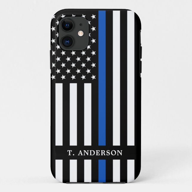 Coques Case-Mate iPhone Policier Personnalisé Ligne Bleue Mince (Dos)