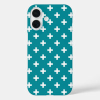 Polka blanche croise sur turquoise
