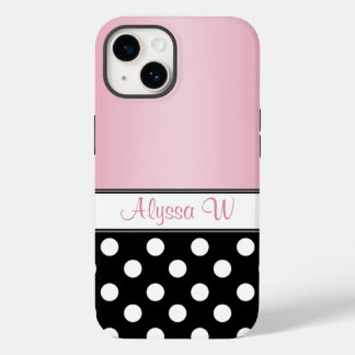 Coque Pour iPhone 14 Polka noire rose
