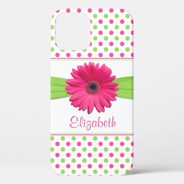 Coques Case-Mate iPhone Polka vert rose Pot Gerbera Daisy (Verso)