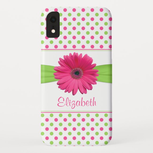Coques Case-Mate iPhone Polka vert rose Pot Gerbera Daisy (Dos)