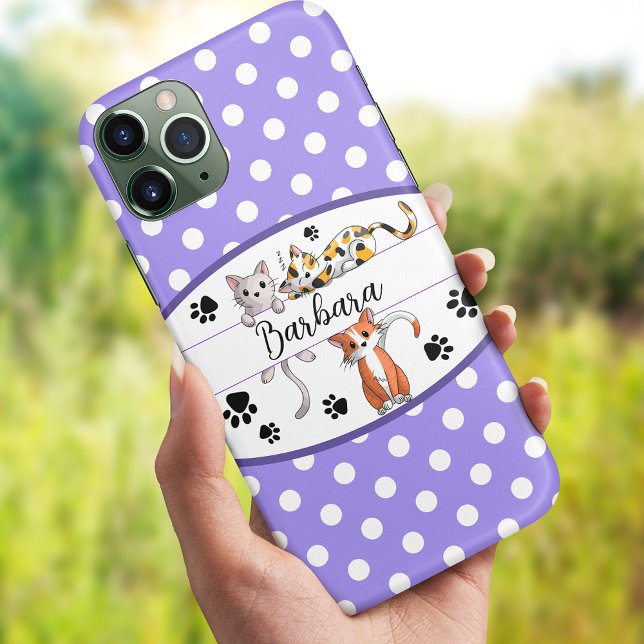Coques Case-Mate iPhone Polkadot violet et blanc, chatons mignons personna (Créateur téléchargé)