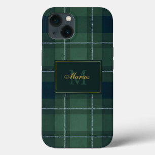 Case-Mate iPhone Case Polo tartan vert foncé avec monogramme et nom vint