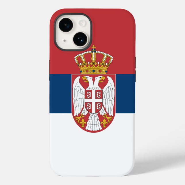 Coques Case-Mate iPhone Pomme patriotique 14 Coque-Mate, drapeau serbe (Verso)