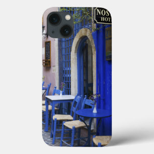 Etui iPhone 13 Porte colorée bleue et revêtement d'un vieil hôtel