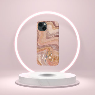 Case-Mate iPhone Case Porte en grès rose Marbre Nom Abstrait Monogramme