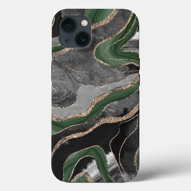 Coques Case-Mate iPhone Porte en marbre noir vert Parties scintillant en o (Verso)