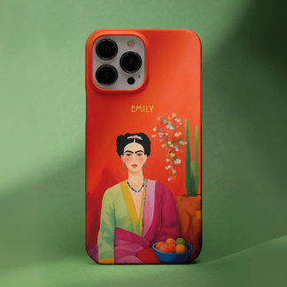 Coques iPhone 16 Pro Portrait à la mode Abstrait Orange Frida Kahlo