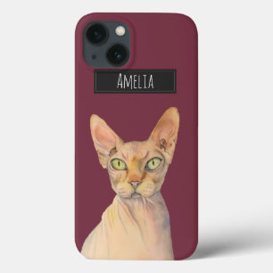 Case-Mate iPhone Case Portrait d'aquarelle de chat de Sphynx avec le nom