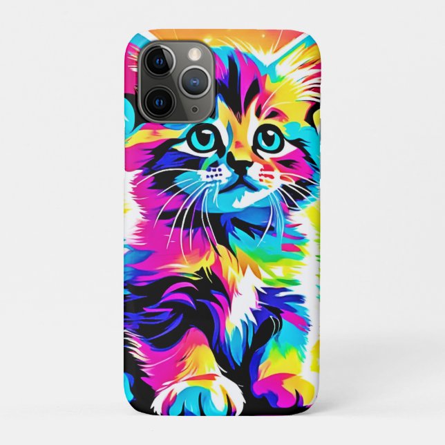 Coques Case-Mate iPhone Portrait de chat arc-en-ciel (Dos)