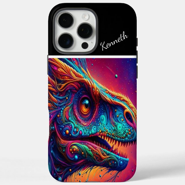 Coques Case-Mate iPhone Portrait de Dinosaure cosmique Raptor (Verso)