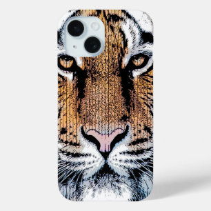 Coque Pour iPhone 15 Portrait de tigre en style Presse Graphique