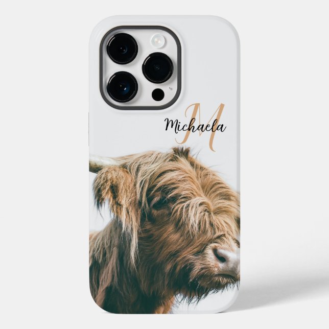 Coques Case-Mate iPhone Portrait de vache Highland nom personnalisé monogr (Verso)