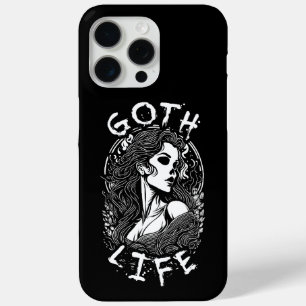 Coque iPhone 15 Pro Max Portrait Et Citation Gothique De Fille De Crâne -
