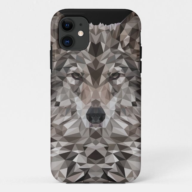 Coques Case-Mate iPhone Portrait géométrique du loup gris (Dos)