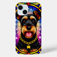 Portrait vibrant de chien en verre coloré