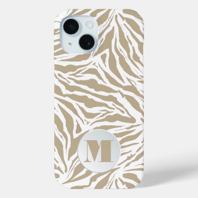 Coques Case-Mate iPhone Poster de animal beige monogramme (Verso)