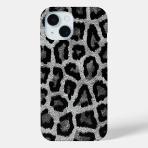 Coque Pour iPhone 15 Poster de animal léopard noir gris