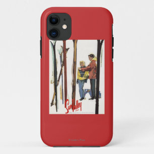 Coque Case-Mate Pour iPhone Poster Skis debout dans la neige par un couple