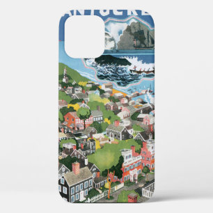 Coque iPhone 12 Poster Vintage voyage, Carte de l'île Nantucket, M
